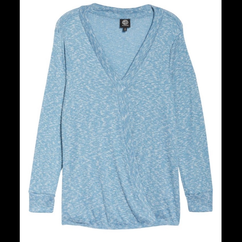 Bobeau | Women’s Surplus Faux Wrap Sweater sz L Marled Blue #X645